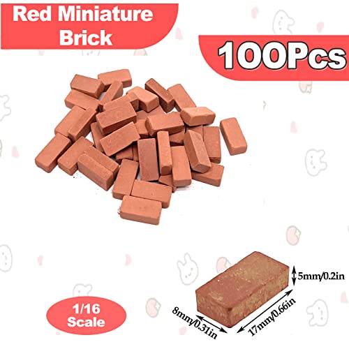 100Pcs Mini Red Miniature Bricks Model Brick Wall Small Bricks,for Crafts  Realistic Fake Bricks Mini Blocks for Dollhouse Mini Garden  Accessories(1/16 Scale) - Dollhouse Maker